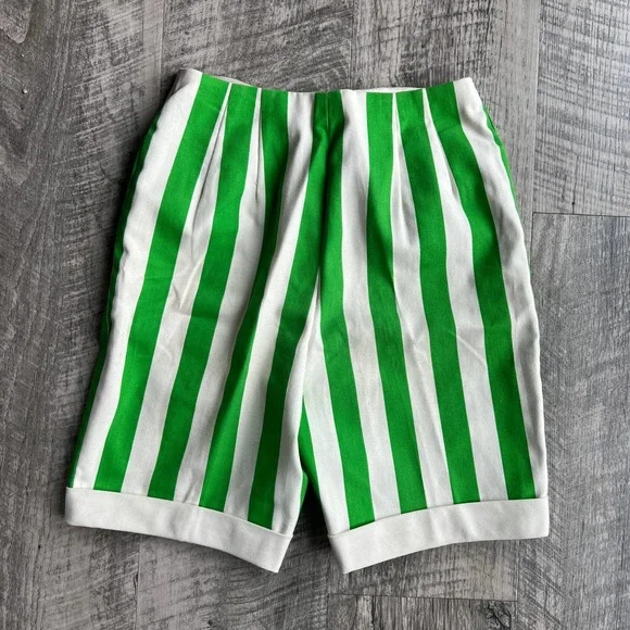 Vintage 1960's Arthur Jay Green and White Striped 3 Piece Jacket Skirt Short Set - Picture 9 of 13